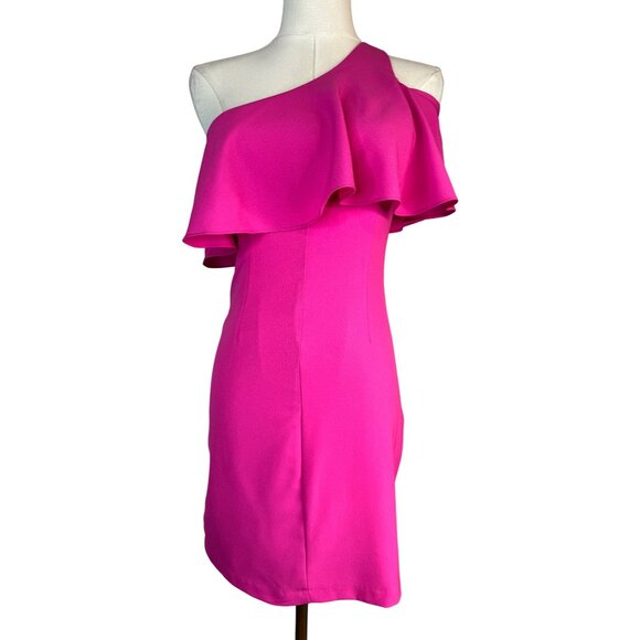 2/$30 Dear Moon Hot Pink One-Shoulder Ruffle Mini Dress - Picture 6 of 15
